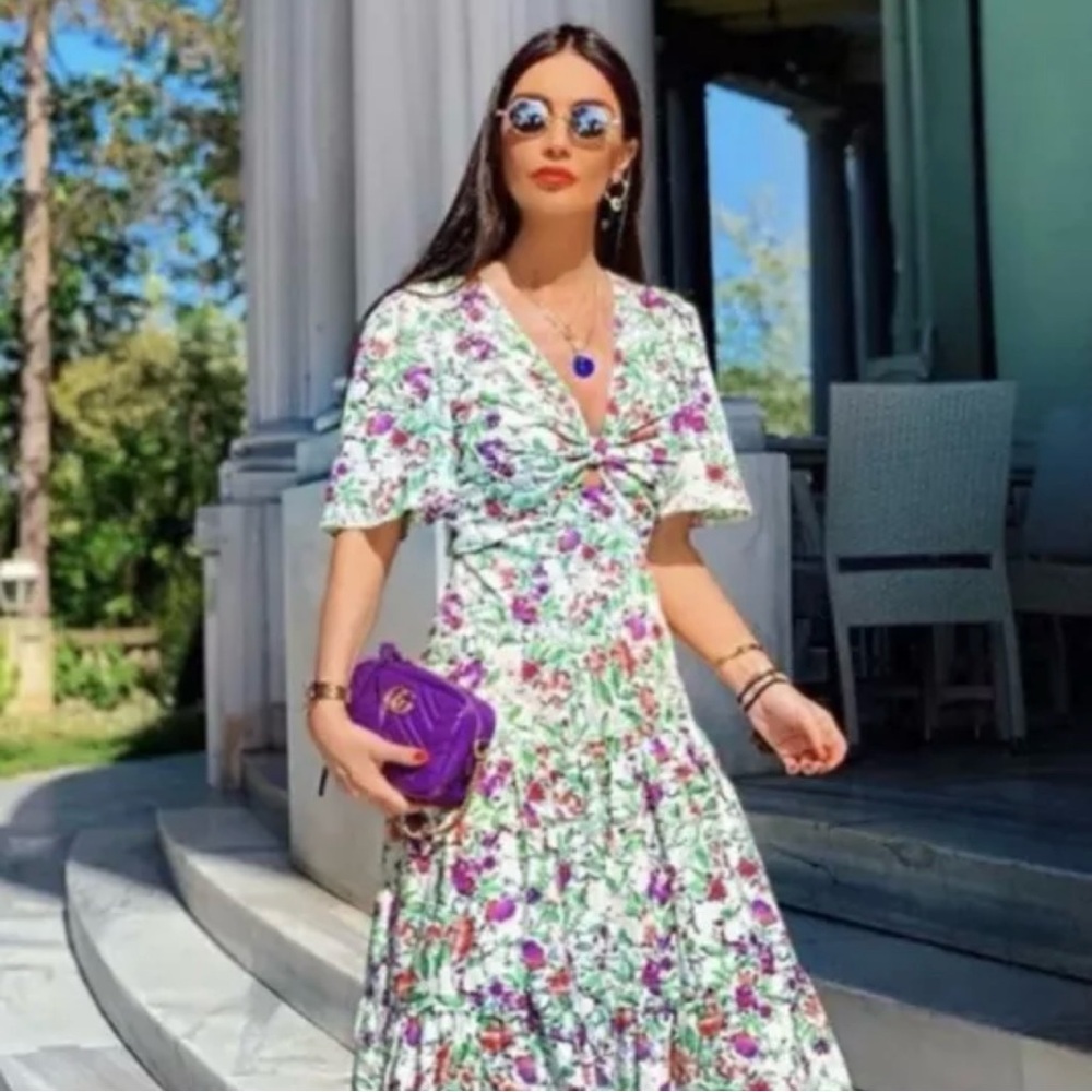 Zara Printed Cutout Midi Floral Dress size XS
